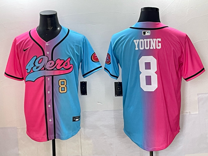 Men 2025 San Francisco 49ers #8 Young Pink Blue pink Nike Limited NFL Jersey 003